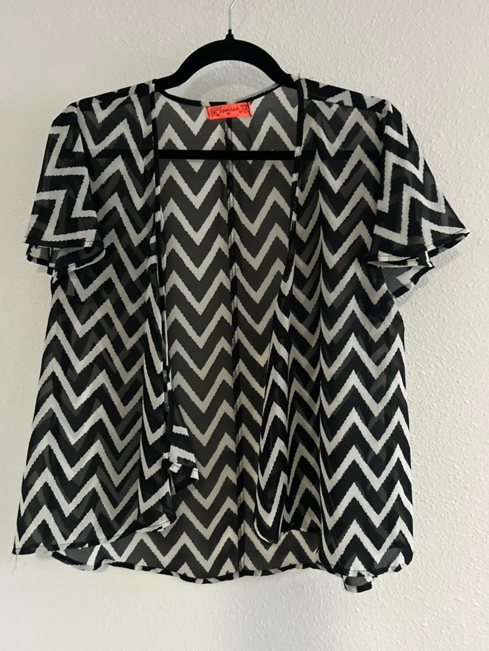 Spoiled Black & White Chevron Sheer Open-Front Top